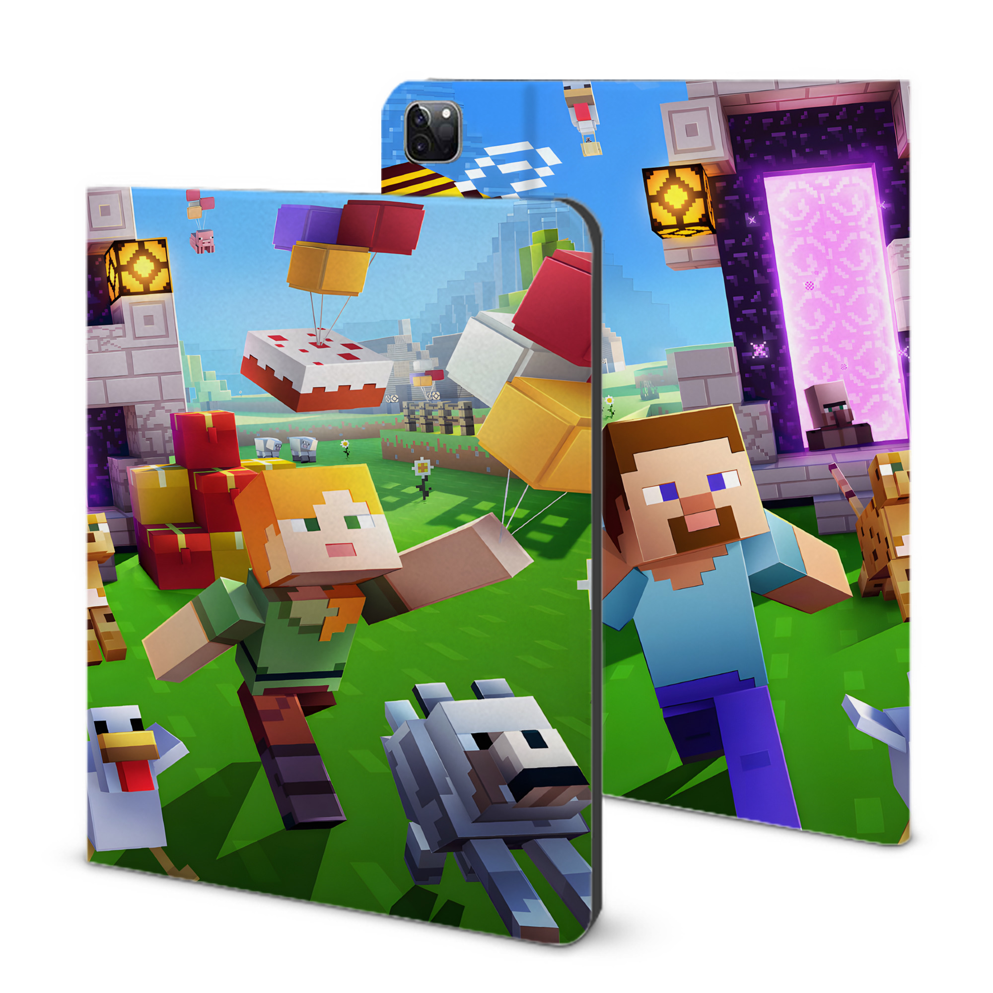 （画像用） マインクラフト ブロックの世界 Minecraft MC Block world IPad ケース ブック型 PUレザー TPU 耐衝撃 軽量 薄型 ペン収納なし 全面保護 IPad 各モデル対応